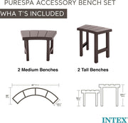 PureSpa Spa Bench Set of 4 – 2 Medium & 2 Tall, Fits 4-Person Round Spas