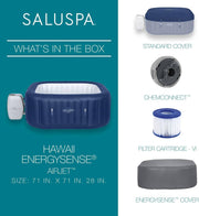 SaluSpa Square Inflatable Hot Tub – 6-Person, 140 AirJets, DuraPlus, 71"x71", 104°F