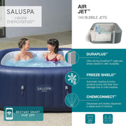 SaluSpa Square Inflatable Hot Tub – 6-Person, 140 AirJets, DuraPlus, 71"x71", 104°F