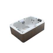 Hot tub with brown exterior and white interior on a white background