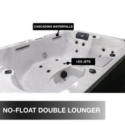 Hot tub with labeled features on a white background