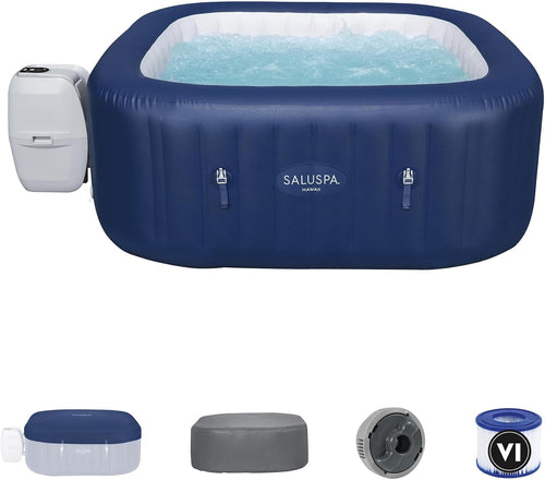 SaluSpa Square Inflatable Hot Tub – 6-Person, 140 AirJets, DuraPlus, 71"x71", 104°F
